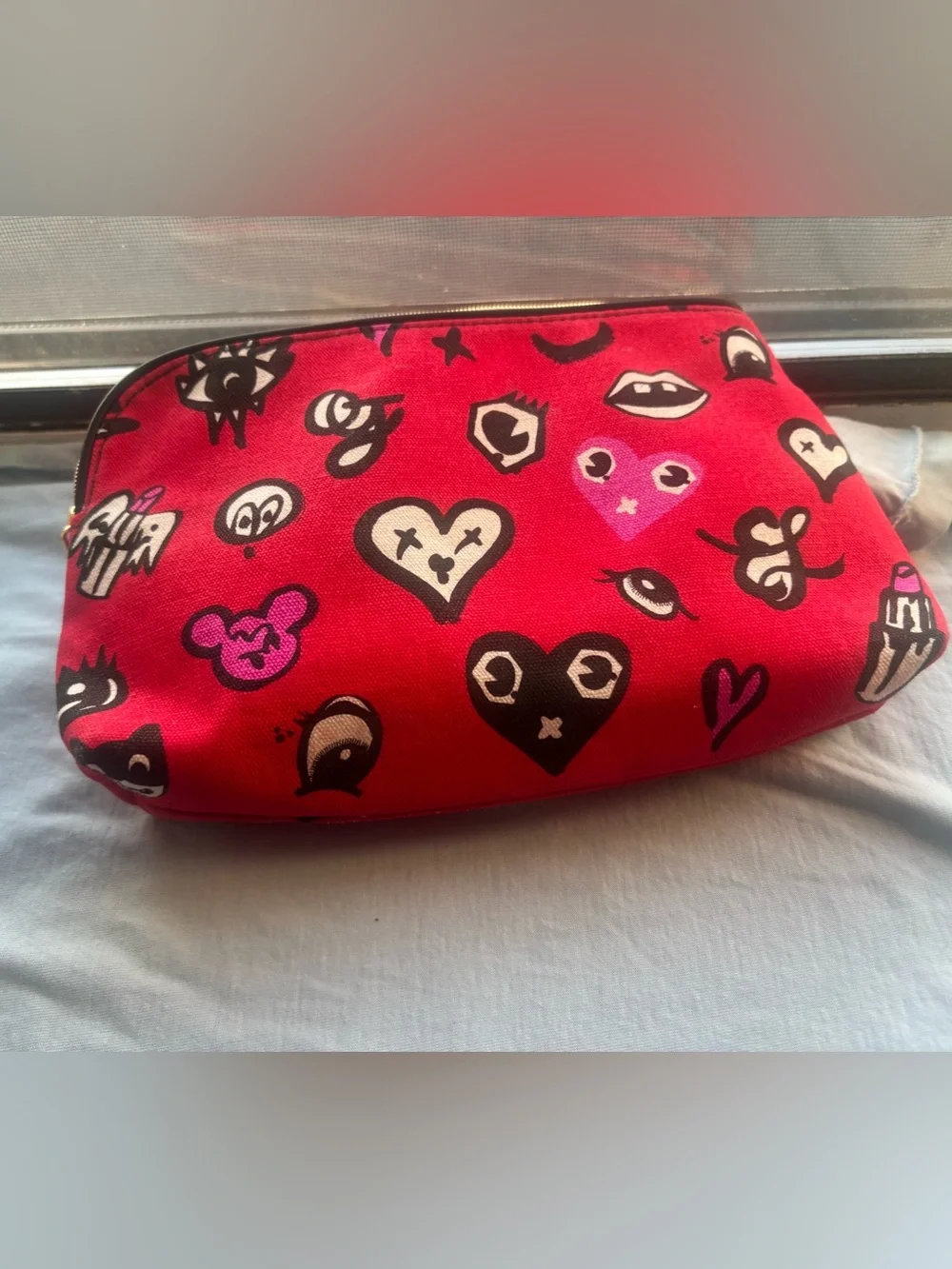 Estee Lauder Red Graphic Heart & Icon Cosmetic Pouch